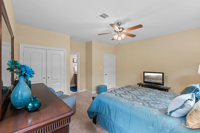19486 Humaya Dr, Porter, TX 77365 - bedroom with carpet floors, a ceiling fan, baseboards, visible vents, and a closet