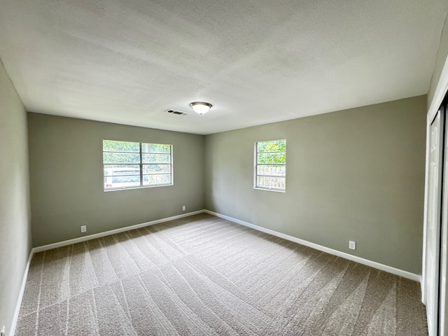spare room with baseboards, a textured ceiling, carpet, and a healthy amount of sunlight
