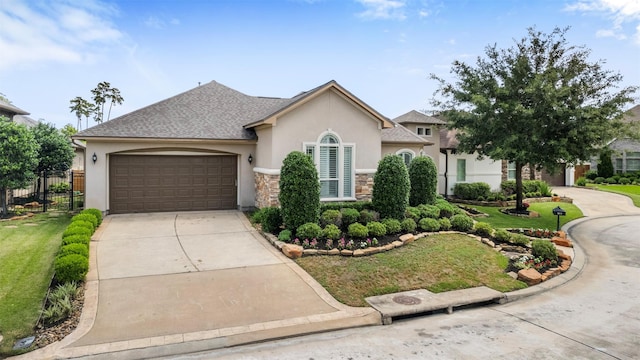 13614 Boerne Canyon Ln, Cypress, TX 77429 - view of front of home featuring stucco siding, concrete driveway, an attached garage, and stone siding