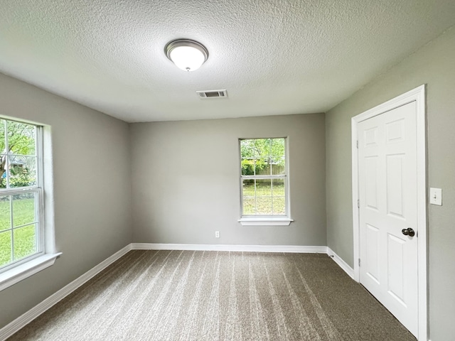 carpeted empty room with visible vents, baseboards, and a wealth of natural light