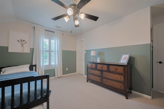 1307 Romero Dr, Pearland, TX 77581 - bedroom with vaulted ceiling, light colored carpet, baseboards, and visible vents