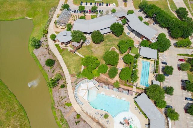 aerial view with a water view