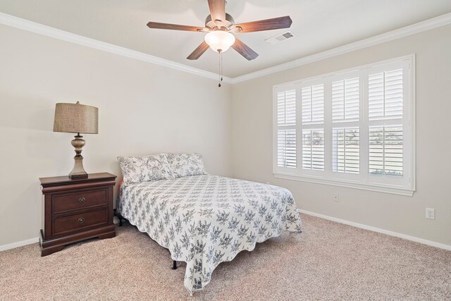 28710 Sapphire Cir, Magnolia, TX 77355 - carpeted bedroom with crown molding, baseboards, and a ceiling fan