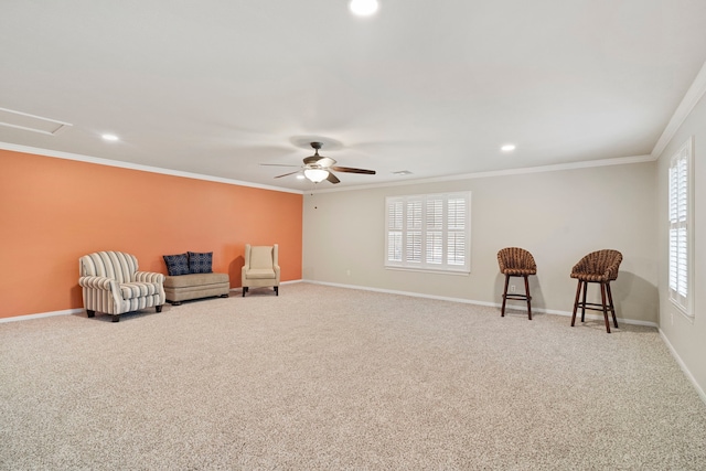 28710 Sapphire Cir, Magnolia, TX 77355 - unfurnished room featuring ornamental molding, ceiling fan, carpet, baseboards, and recessed lighting
