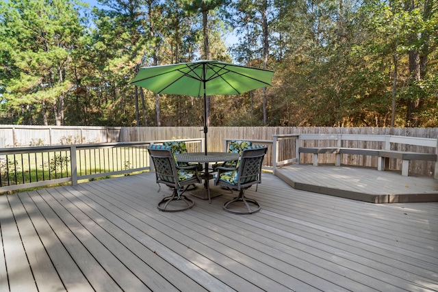 28710 Sapphire Cir, Magnolia, TX 77355 - wooden terrace with a fenced backyard and outdoor dining area