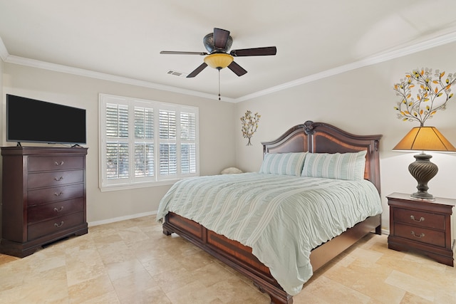 28710 Sapphire Cir, Magnolia, TX 77355 - bedroom with ornamental molding, baseboards, and ceiling fan