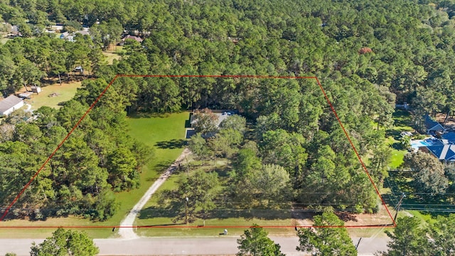 28710 Sapphire Cir, Magnolia, TX 77355 - aerial view of property and surrounding area with a forest and property boundaries highlighted
