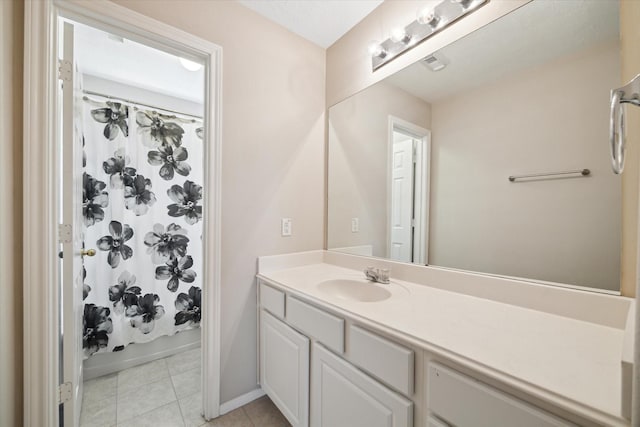 2411 Lacyberry St, Houston, TX 77080 - bathroom featuring vanity, tile patterned floors, and shower / bathtub combination with curtain