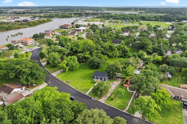 aerial view featuring a residential view and a water view