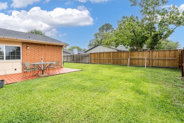 view of yard featuring a fenced backyard and a deck