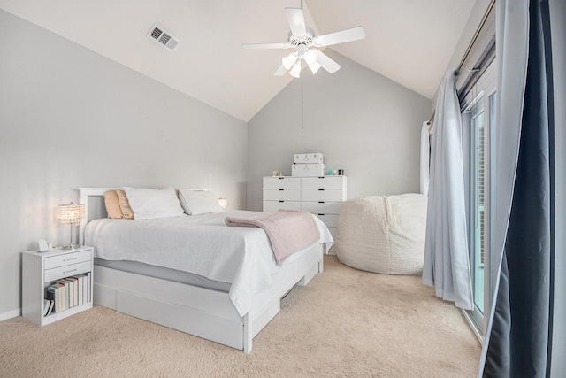 2722 Masters Dr, League City, TX 77573 - bedroom featuring a ceiling fan, visible vents, lofted ceiling, and carpet