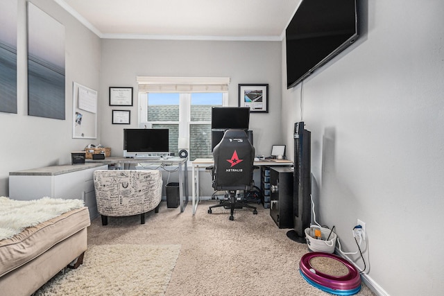 2722 Masters Dr, League City, TX 77573 - carpeted office featuring baseboards and ornamental molding