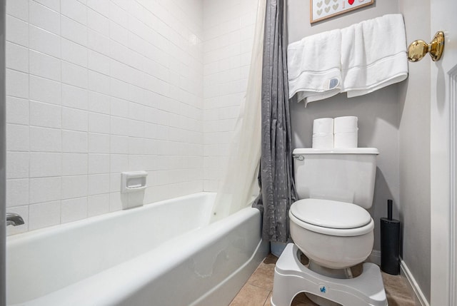 2722 Masters Dr, League City, TX 77573 - bathroom with tile patterned flooring, shower / bathtub combination with curtain, baseboards, and toilet
