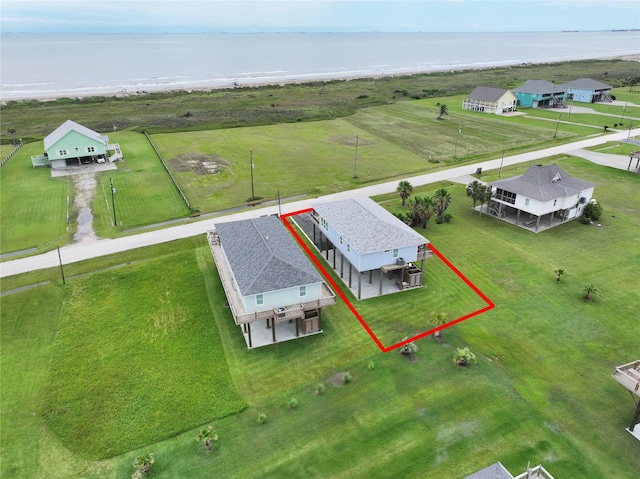4413 Strand Ave, Port Bolivar, TX 77650 - aerial overview of property's location with property boundaries highlighted and a large body of water