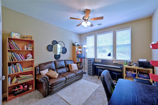 112 Timberside Dr, Conroe, TX 77304 - carpeted home office featuring ceiling fan
