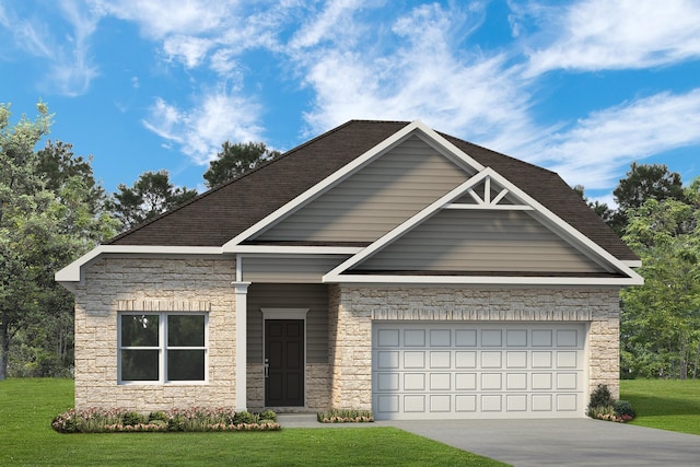 396 Kendall Crest Dr, Alvin, TX 77511 - view of front of property featuring a front lawn, stone siding, and concrete driveway