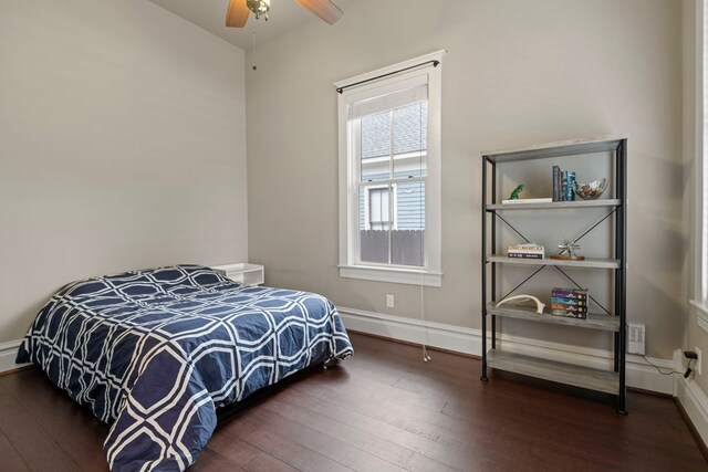 1708 Shearn St, Houston, TX 77007 - bedroom featuring hardwood / wood-style floors, baseboards, and a ceiling fan