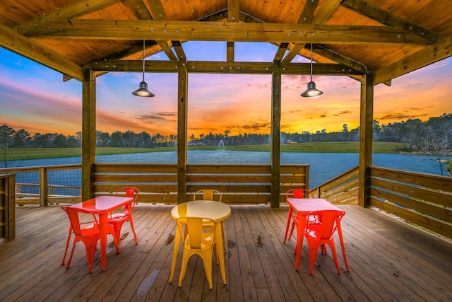 6188 White Spruce Dr, Conroe, TX 77304 - wooden terrace with a gazebo, a water view, and view of wooded area