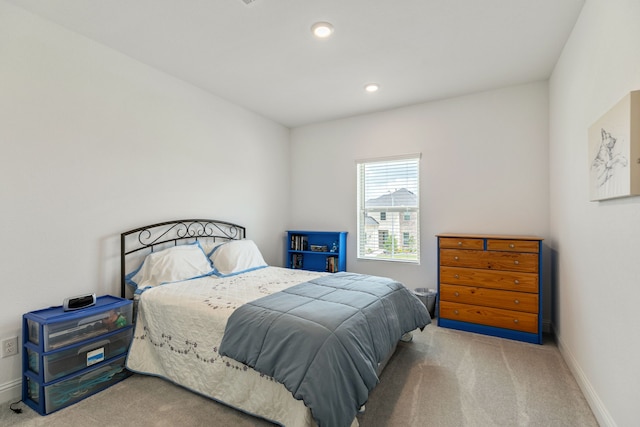 bedroom with baseboards, carpet, and recessed lighting