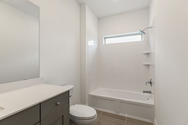 full bath featuring toilet, shower / bath combination, and vanity