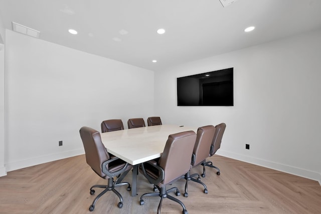 917 Houston St, Conroe, TX 77301 - office area featuring baseboards, recessed lighting, and visible vents
