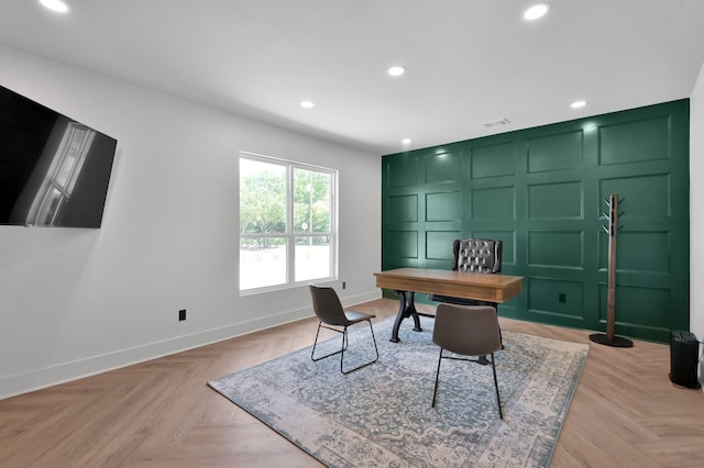 917 Houston St, Conroe, TX 77301 - office area featuring baseboards, recessed lighting, and a decorative wall