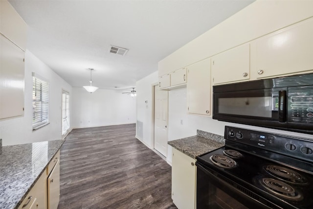 2326 20th Ave N, Texas City, TX 77590 - kitchen featuring black appliances, a ceiling fan, dark wood-type flooring, white cabinetry, and open floor plan