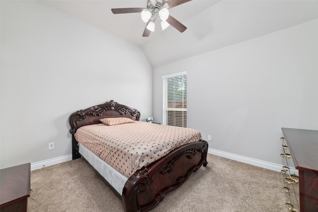 11143 Dunstan Hill Dr, Richmond, TX 77407 - bedroom featuring carpet floors, baseboards, vaulted ceiling, and a ceiling fan