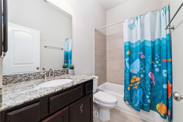 11143 Dunstan Hill Dr, Richmond, TX 77407 - full bathroom with shower / bathtub combination with curtain, vanity, and toilet