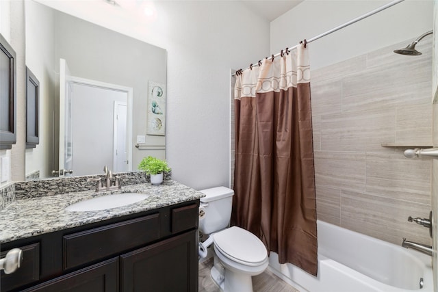 11143 Dunstan Hill Dr, Richmond, TX 77407 - bathroom featuring toilet, shower / bath combination with curtain, and vanity