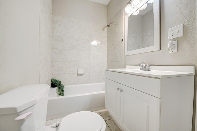 7315 Palestine St, Houston, TX 77020 - bathroom with toilet, vanity, tub / shower combination, and tile patterned floors