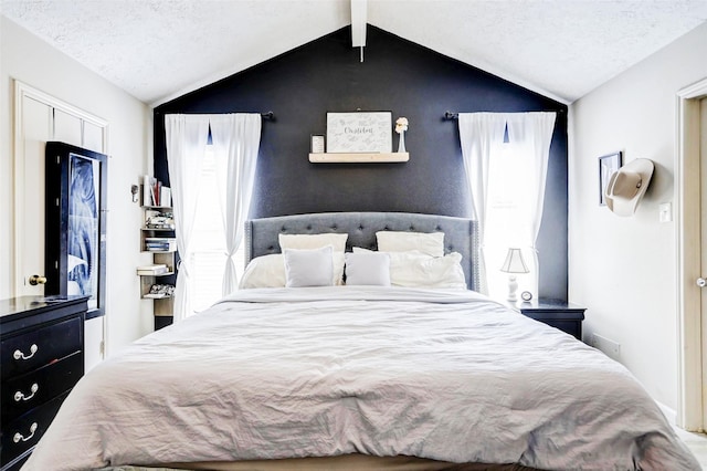 bedroom with lofted ceiling