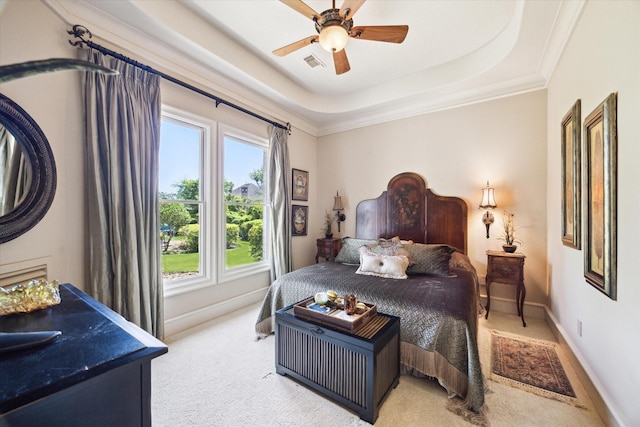 25 Kings Lake Estates Blvd, Humble, TX 77346 - carpeted bedroom with visible vents, baseboards, crown molding, and a tray ceiling