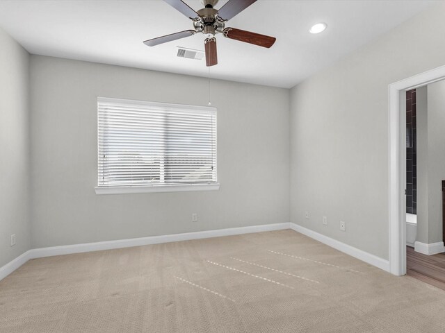 302 Eado Park Cir, Houston, TX 77020 - carpeted empty room featuring baseboards, a ceiling fan, recessed lighting, and visible vents