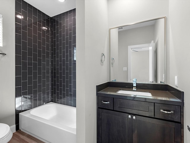 302 Eado Park Cir, Houston, TX 77020 - full bathroom with toilet,  shower combination, wood finished floors, and vanity