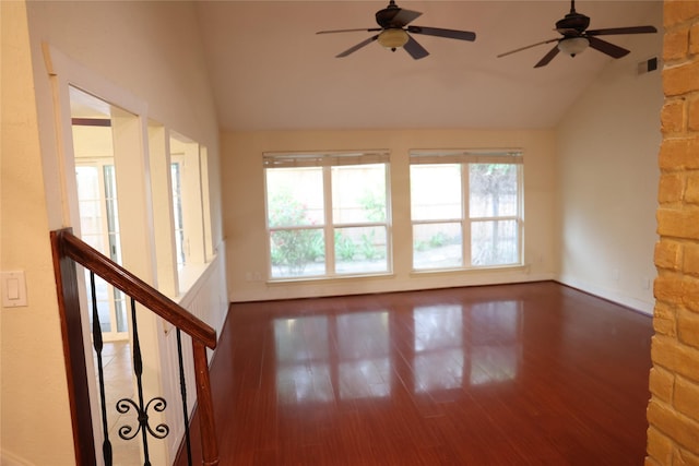 1035 Wirt Rd, Houston, TX 77055 - spare room with a ceiling fan, vaulted ceiling, wood finished floors, and visible vents