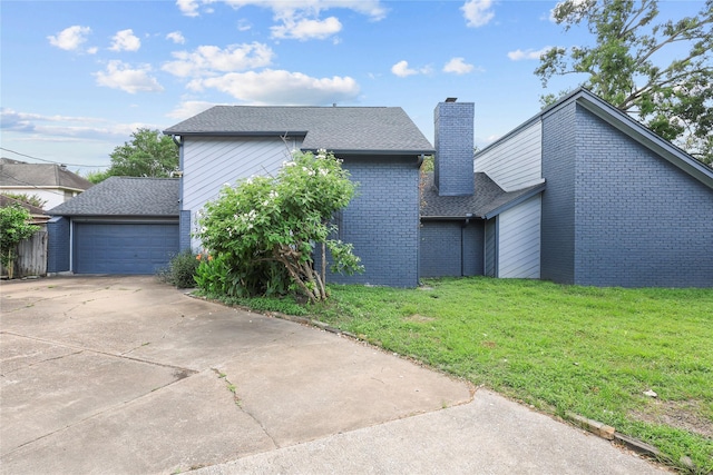 1035 Wirt Rd, Houston, TX 77055 - view of side of home with a lawn, a chimney, brick siding, and concrete driveway