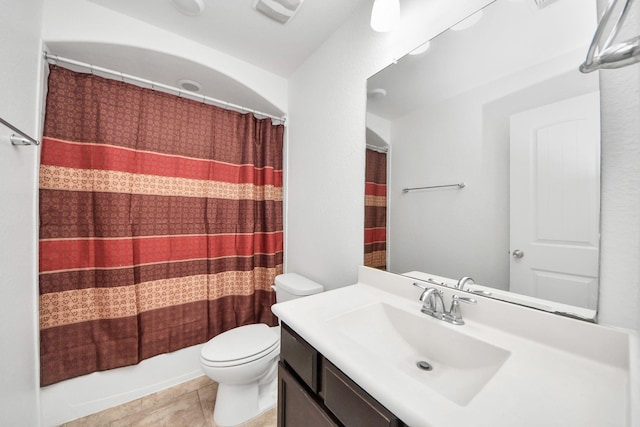 full bath featuring visible vents, toilet, and vanity