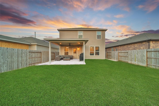16322 Fontana Ct, Conroe, TX 77302 - rear view of house with outdoor lounge area, a ceiling fan, and a patio area