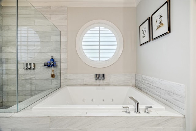 bathroom featuring a whirlpool tub and crown molding
