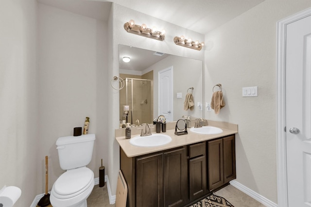 11417 Hackmatack Way, Houston, TX 77066 - full bathroom with a shower stall, toilet, double vanity, and tile patterned floors