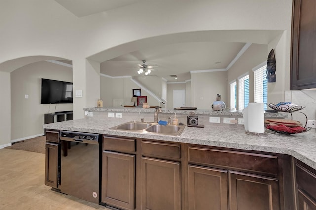 11417 Hackmatack Way, Houston, TX 77066 - kitchen with black dishwasher, a sink, light countertops, and crown molding