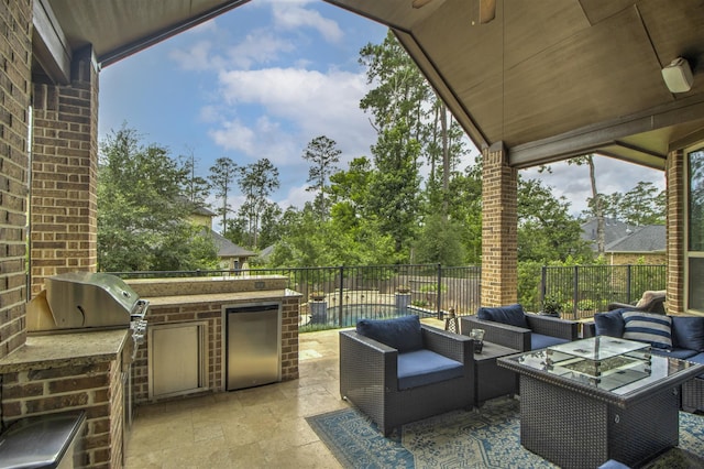 34119 Mill Creek Way, Pinehurst, TX 77362 - view of patio / terrace featuring area for grilling, fence, outdoor lounge area, and a grill