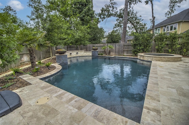 34119 Mill Creek Way, Pinehurst, TX 77362 - view of swimming pool with a fenced in pool, a fenced backyard, an in ground hot tub, and a patio area