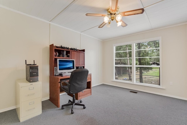 office featuring crown molding and carpet flooring