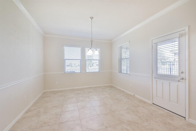 9135 Monarch Field Ln, Cypress, TX 77433 - unfurnished dining area featuring crown molding, baseboards, and light tile patterned floors