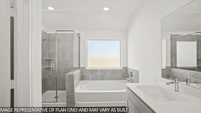 6003 Orange Shr, Katy, TX 77493 - bathroom with vanity, recessed lighting, a bath, and a shower stall