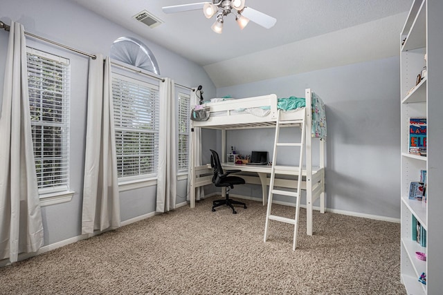 4604 Chaperel Dr, Pearland, TX 77584 - bedroom featuring carpet flooring, lofted ceiling, multiple windows, a desk, and baseboards