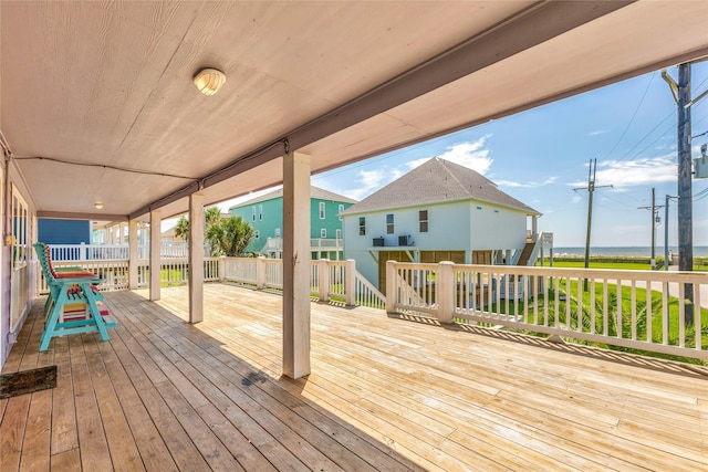wooden deck featuring stairway