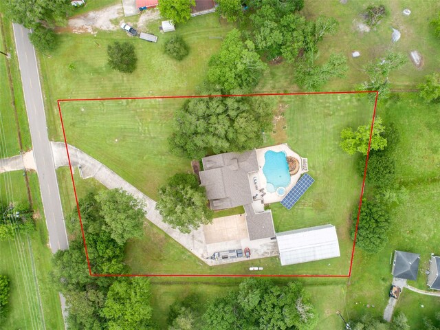 6820 Cemetary Rd, Manvel, TX 77578 - aerial view of property's location with property parcel outlined and a pool area
